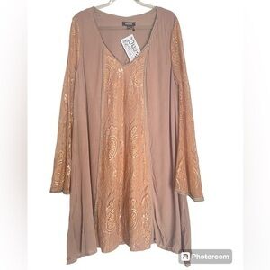 NEW Soieblu Beautiful Peach Party Formal Feminine Lace Panel Dress Size Large